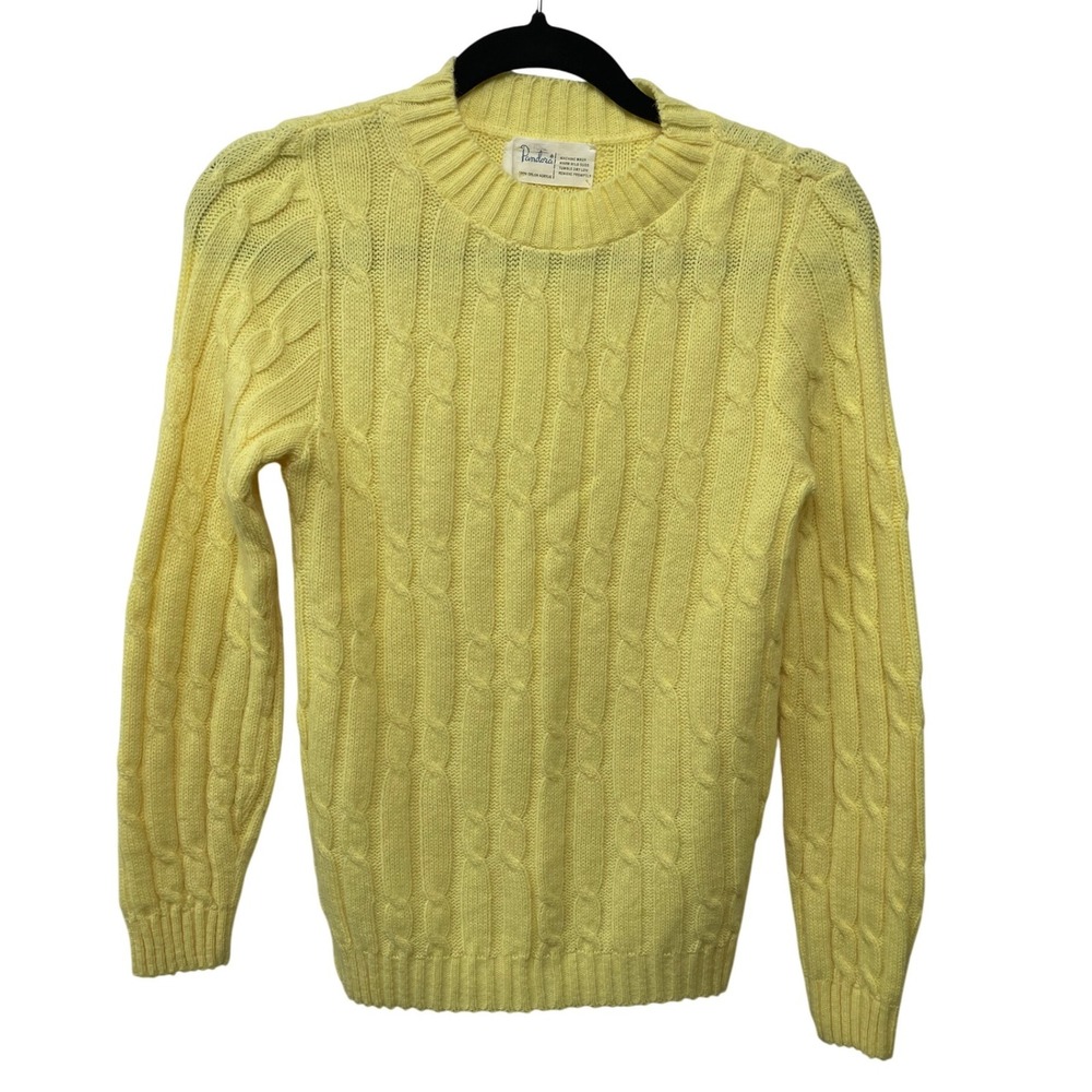 Pandora Lemon Yellow Fisherman Cable Knit Vintage Sweater Chunky Preppy Cozy M